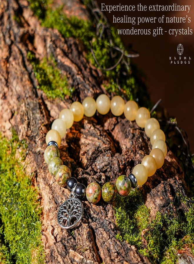 KARMAPLEDGE Triple Protection Crystal Bracelet, Handmade Celesite with Unakite Crystal Beads & Tree of Life Charm Bracelets for Women and Mens Positive Energy & Balance, Yoga, Chakra Healing, Crystal Gifts - Image 5